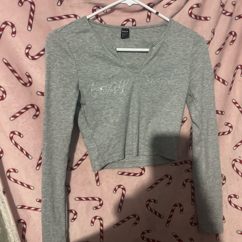Gray Long Sleeve Top